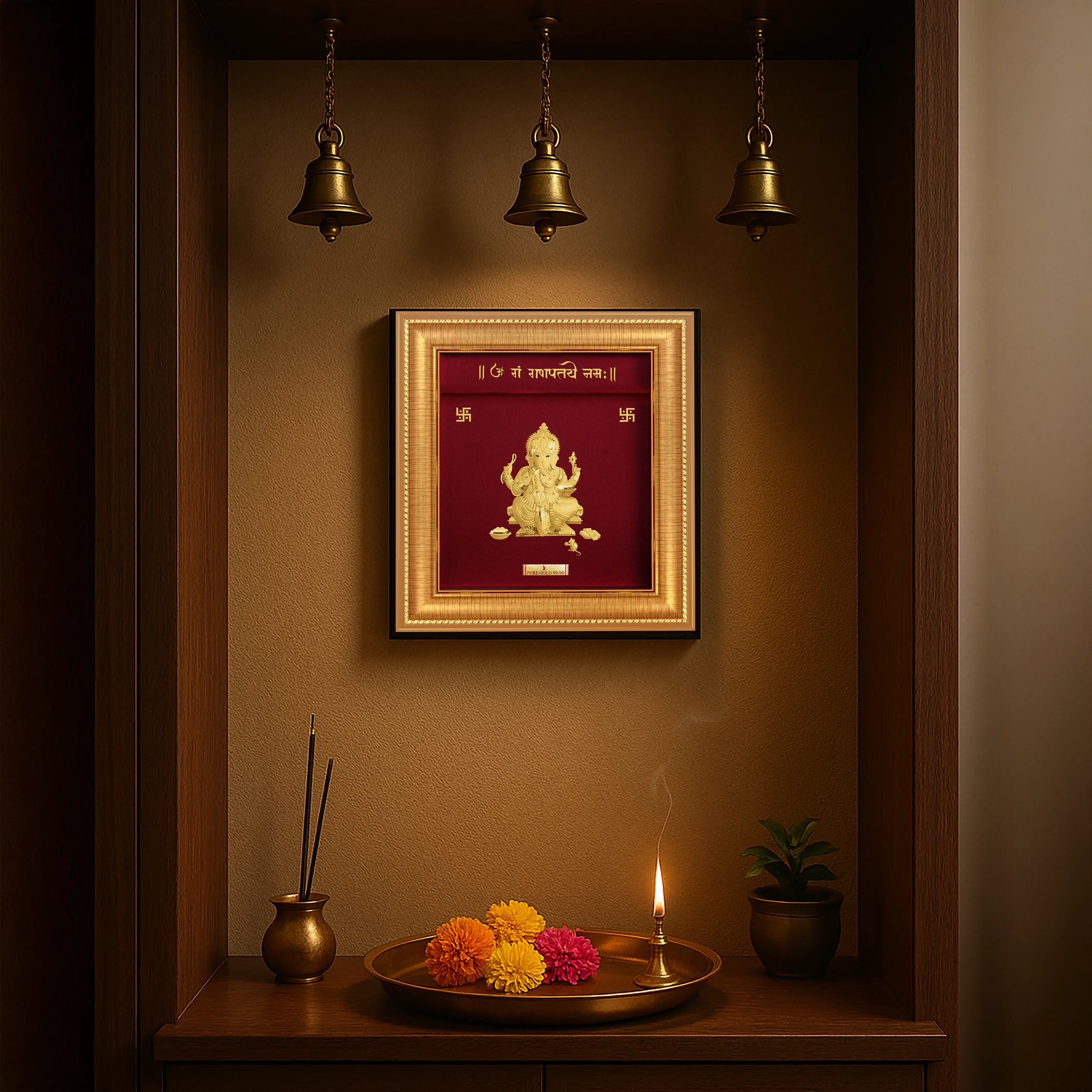 Lord Ganesha Ji 24K Gold Photo Frame For Premium Gift, Temple, Office, Home