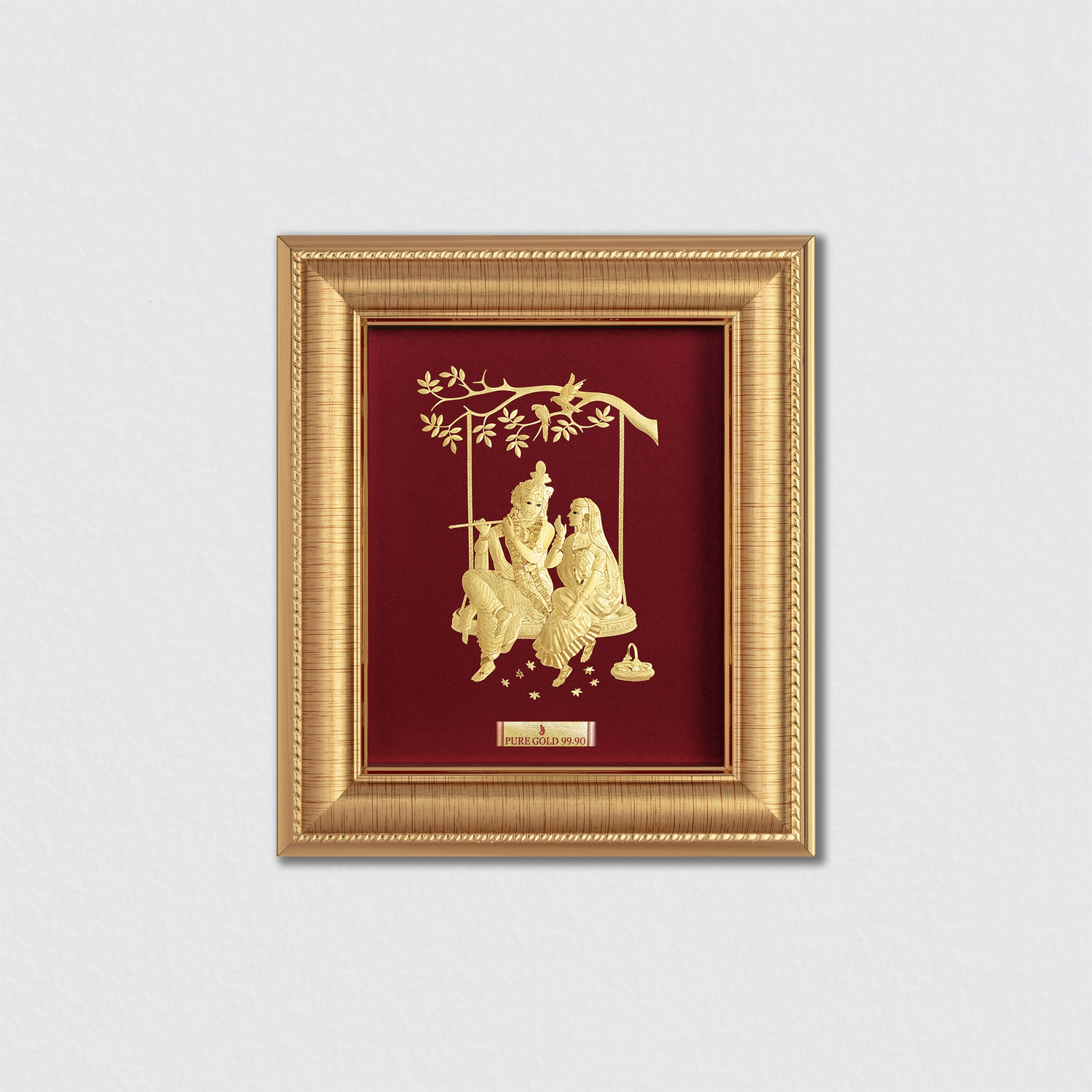 Radha Krishna in Virndhavan Gold Wall Hanging Photo Frame For Home & Office Decoration