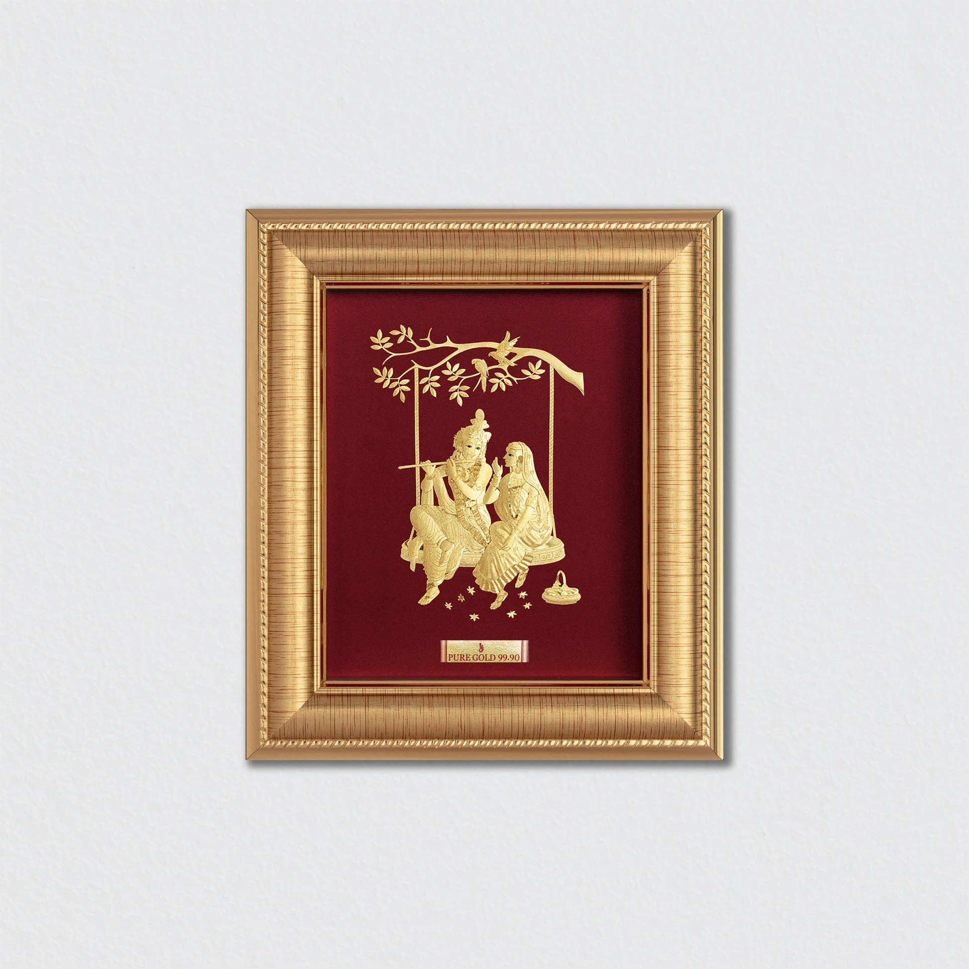 Radha Krishna in Virndhavan Gold Wall Hanging Photo Frame For Home & Office Decoration
