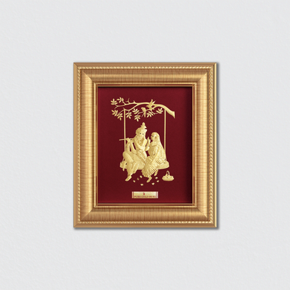 Radha Krishna in Virndhavan Gold Wall Hanging Photo Frame For Home & Office Decoration