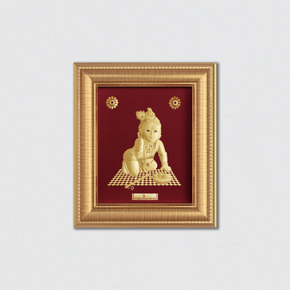 Ladoo Gopal Ji Gold Wall Hanging Photo Frame For Home & Office Decoration