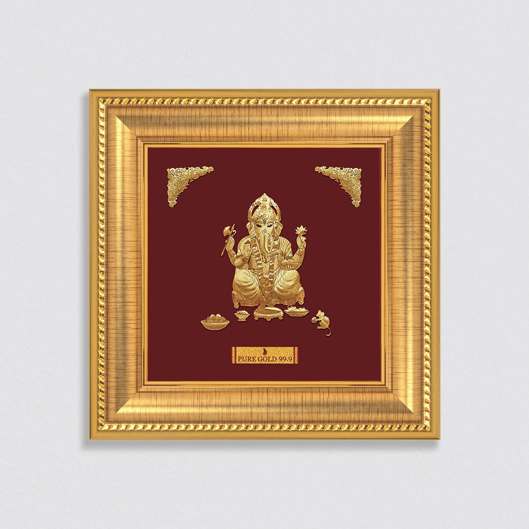Lord Ganesha 24K Gold Sheet Artwork Frame best for festival and corporate gifting 
