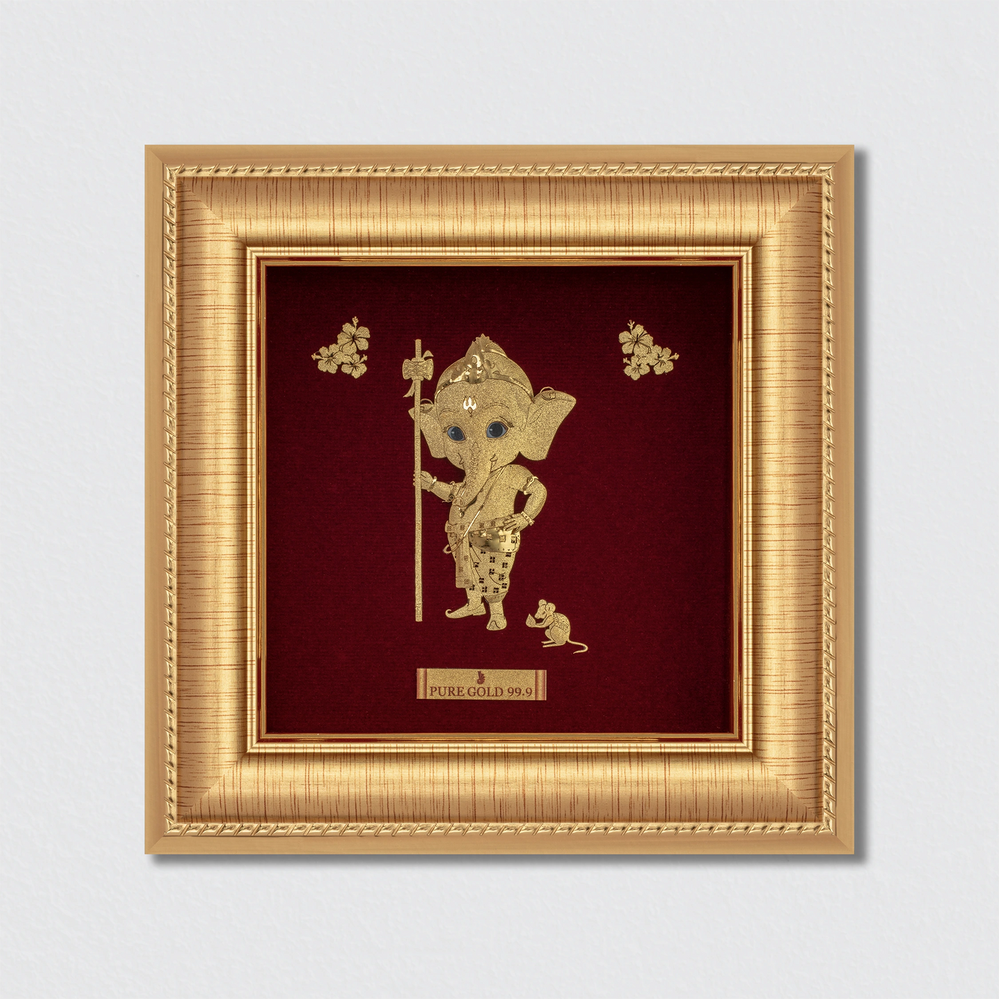 Bal Ganesha 24K gold frame – child form of Lord Ganesha for pooja décor, baby gifting, and divine blessings at home.