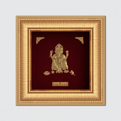 Lord Ganesha 24K Gold Sheet Artwork Frame best for festival and corporate gifting 