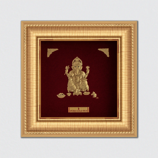 Lord Ganesha 24K Gold Sheet Artwork Frame best for festival and corporate gifting 