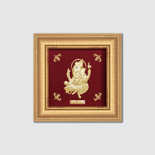 Dancing Ganesha Ji Gold Wall Hanging Photo Frame For Home & Office Decoration