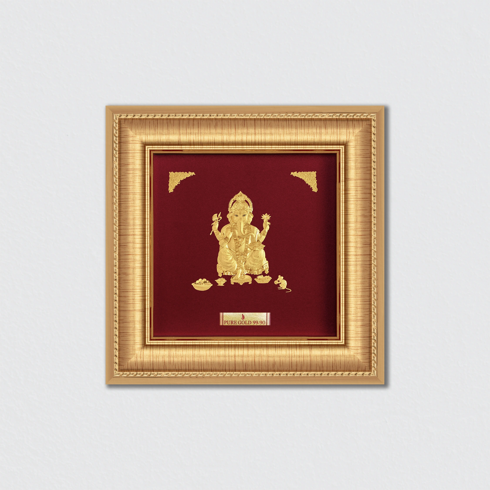 Hindu God Lord Ganesha Gold Photo Frame for Home, Office, and Temple
