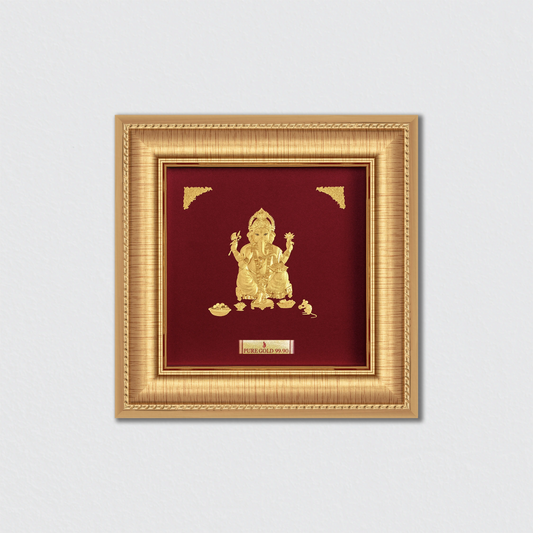 Hindu God Lord Ganesha Gold Photo Frame for Home, Office, and Temple
