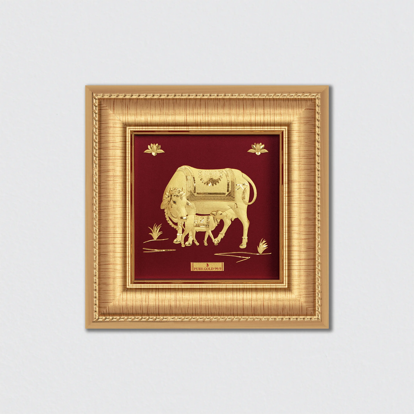 kamadhenu Cow and Calf Gold Photo Frame For Home Décor Pooja Room Office Living Room