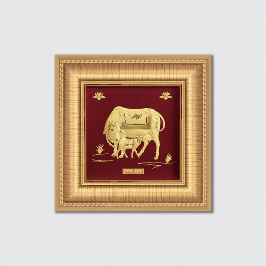 kamadhenu Cow and Calf Gold Photo Frame For Home Décor Pooja Room Office Living Room