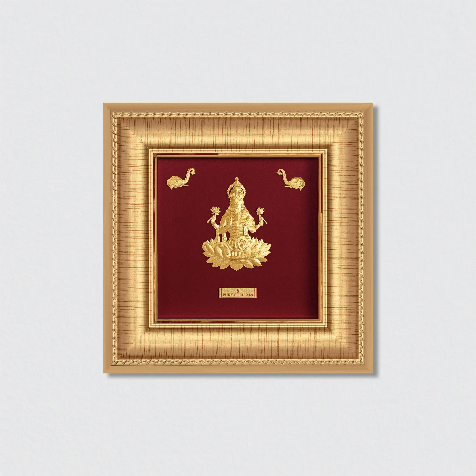 Lakshmi ji gold wall art frame perfect for home temple decor and for gifting.
