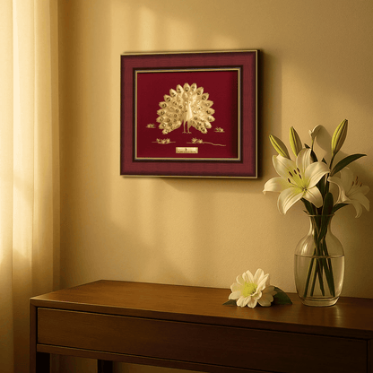 Peacock open feathers decoration artwork frame in Gold 