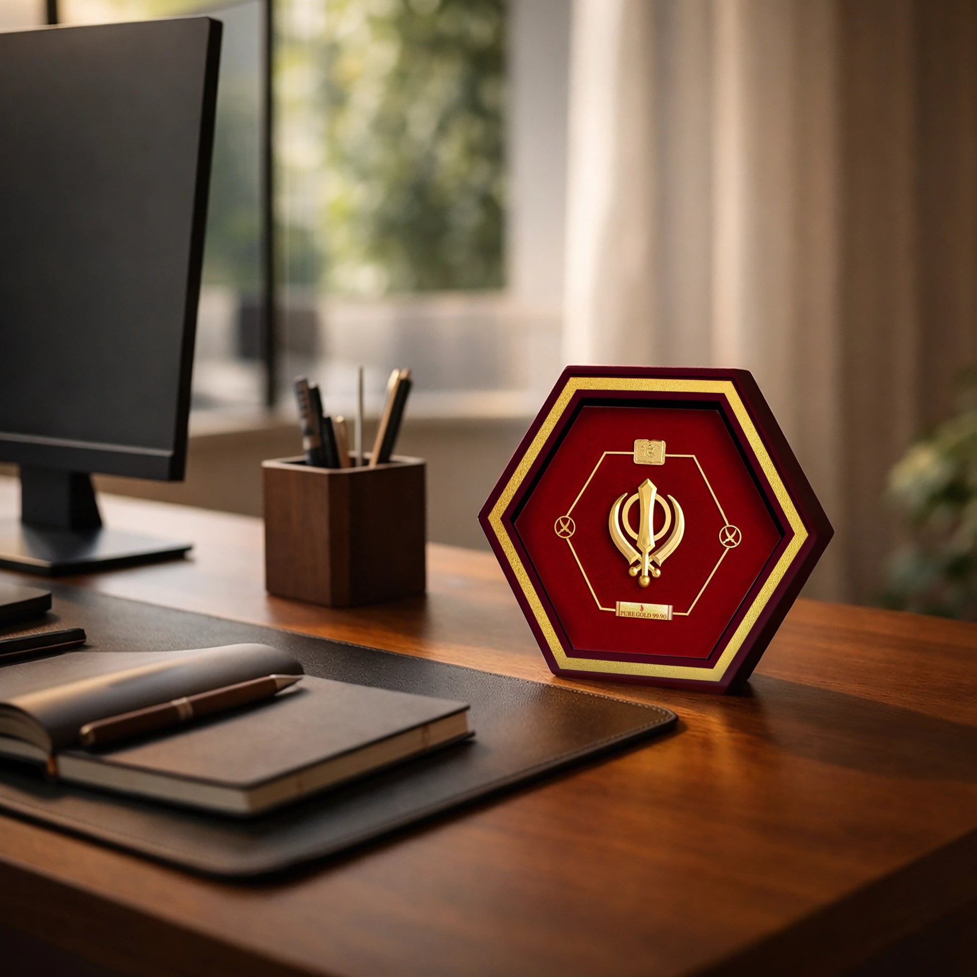 Khanda Sikh Symbol 24K Gold Frame Religious Gift For Home Or Office