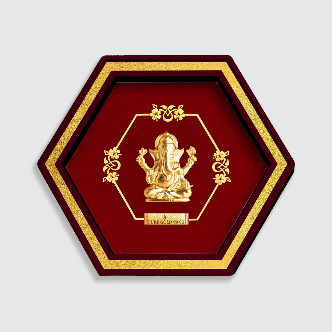 Lord Ganesha Gold Photo Frame Online For Housewarming gifts​, Wedding gifts for couples and Birthday gifts
