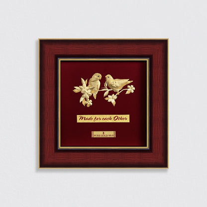 24K gold Love birds in premium frame – perfect for home decor and gifting. Frame from table top , bedside , wall hanging.
