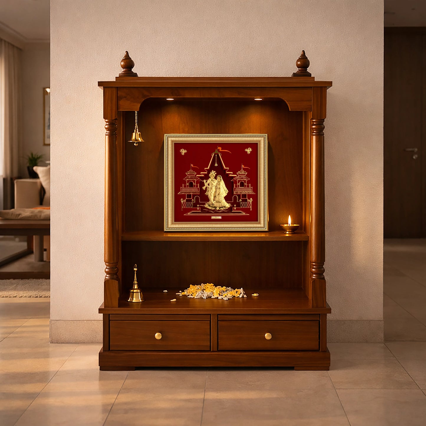 Radha Krishna gold frame by home temple and gifting.