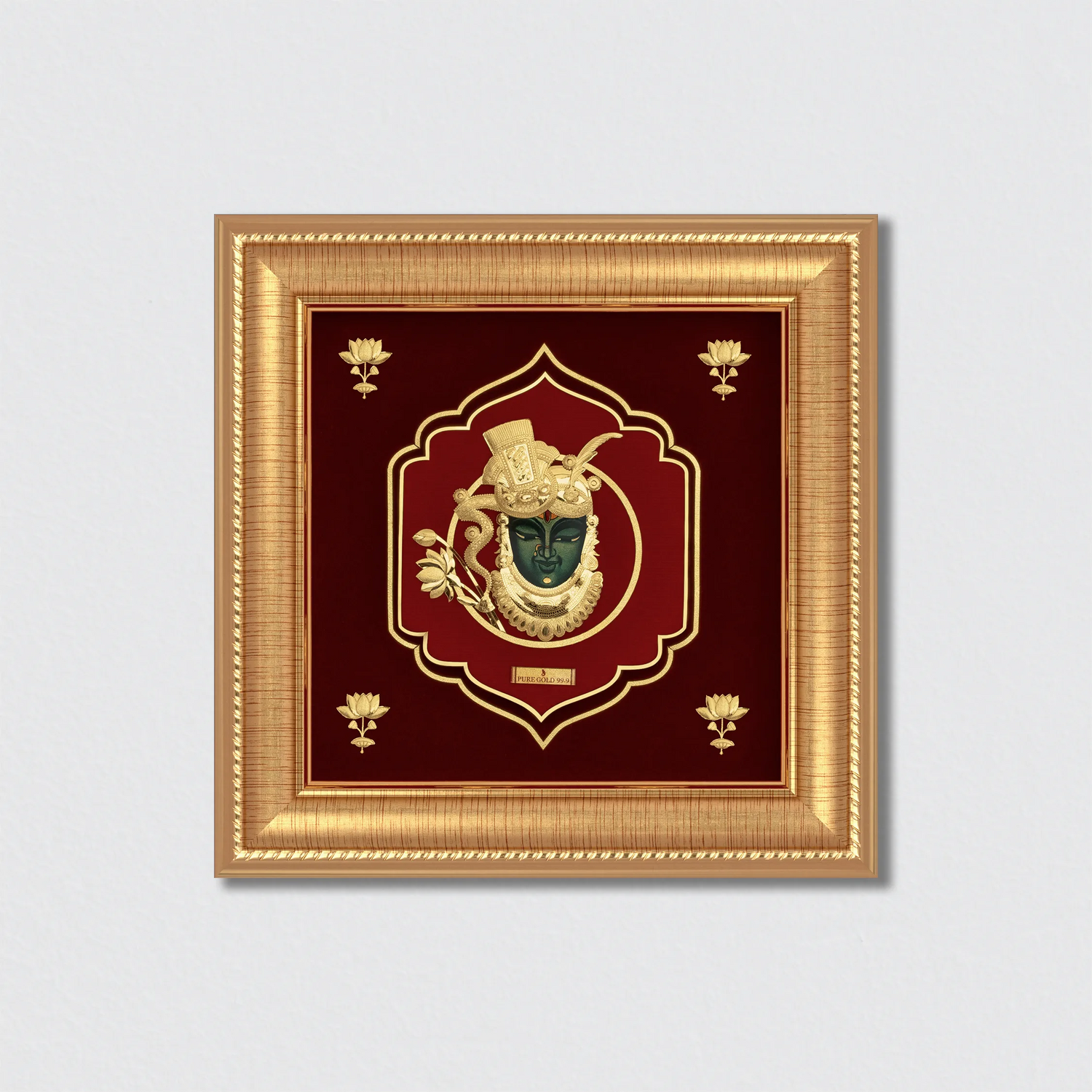 Shreenath Ji Handcrafted 24k Devotional Gold Photo Frame for Tabletop or Wall
