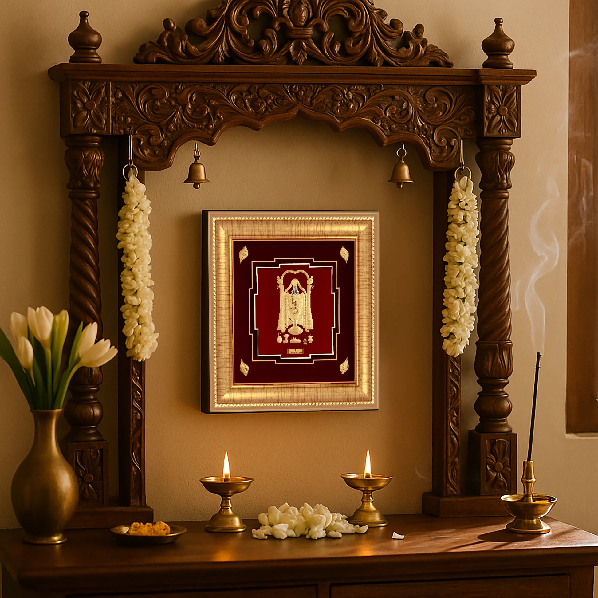 Balaji Gold wall hanging frame for home temple and gifting