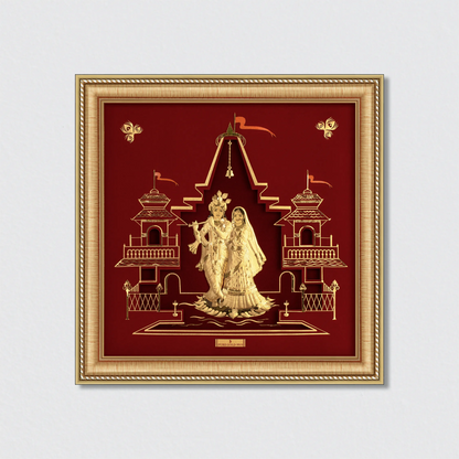 Radha Krishna Ji Gold Wall Hanging Photo Frame For Home & Office Decoration