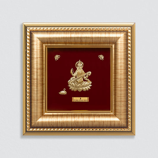 Prima art Maa Saraswati 24K Gold Frame a perfect wall mount frame , table top frame , wall hanging frame & best for festival and corporate gifting. Vastu Approved. Buy online