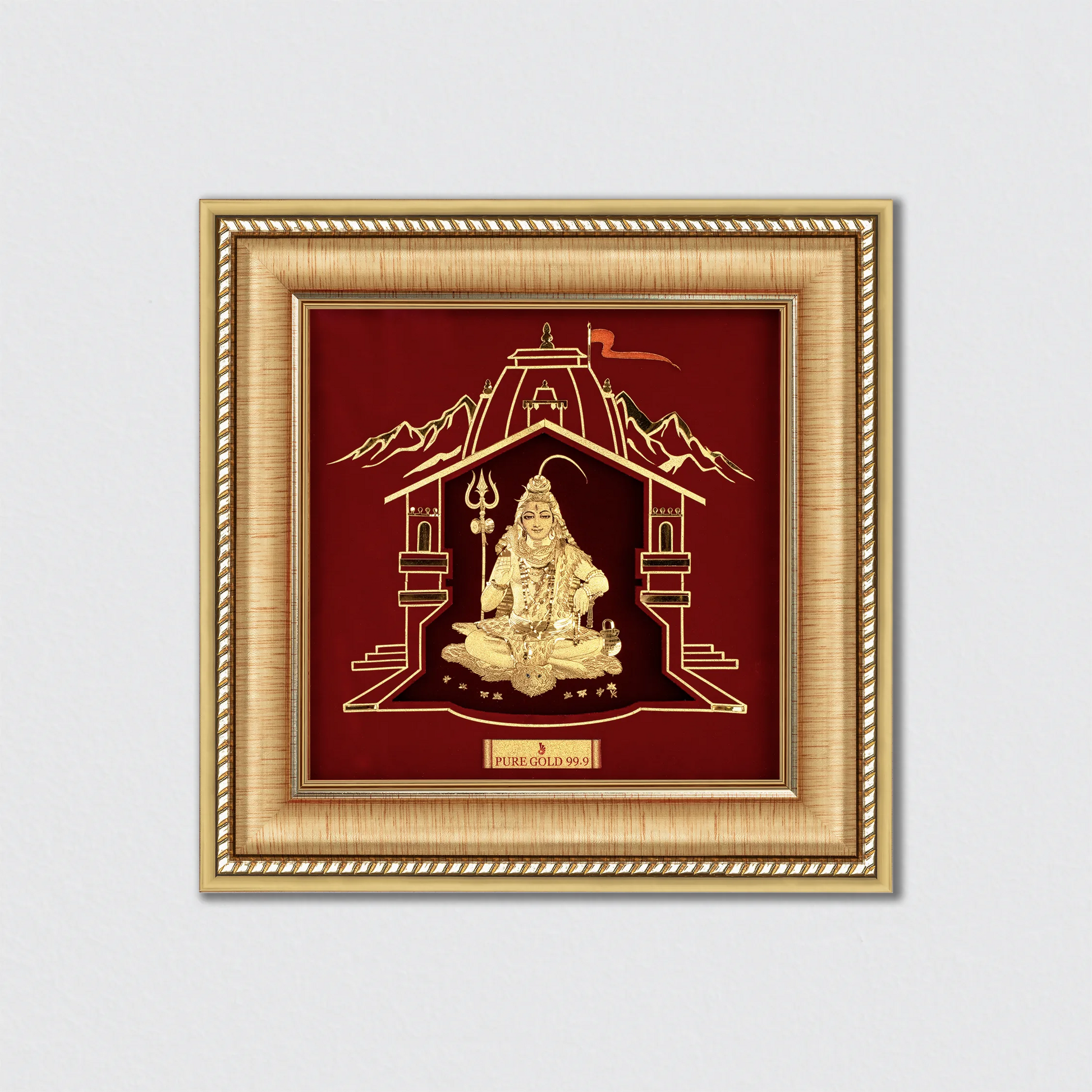 24K Gold Religious Shiva Photo Frame for Home Decor, Puja, Festival Gift 