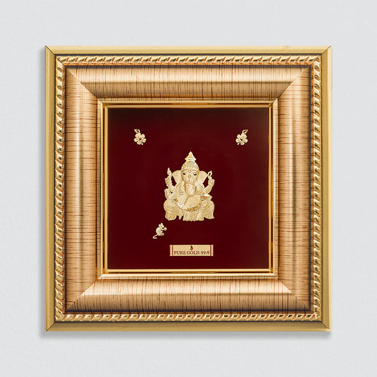 Prima art Lord Ganesha 24K Gold Frame best for festival and corporate gifting a perfect temple shelf frame , wall hanging frame & table top frame.