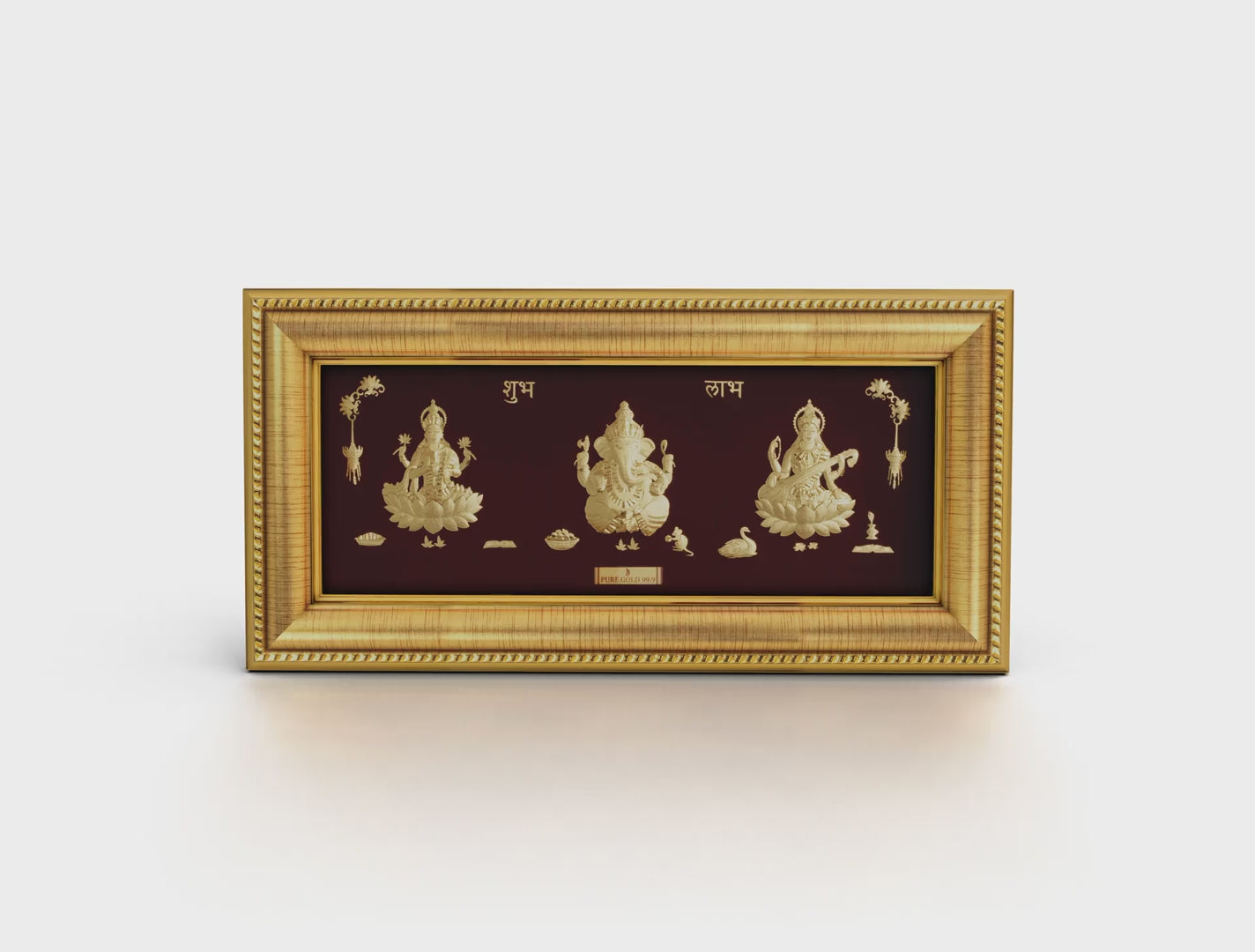 Prima Art Lakshmi ji, Ganesha & Saraswati ji  24K Gold Sheet Frame best for festival and corporate gifting 