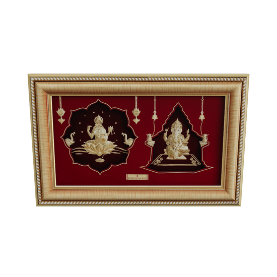 Prima Art Lakshmi Ganesha 24K Gold Sheet Artwork Frame best for festival and corporate gifting 