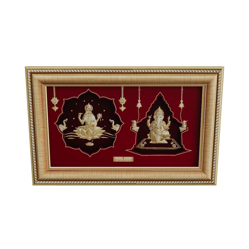 Prima Art Lakshmi Ganesha 24K Gold Sheet Artwork Frame best for festival and corporate gifting 