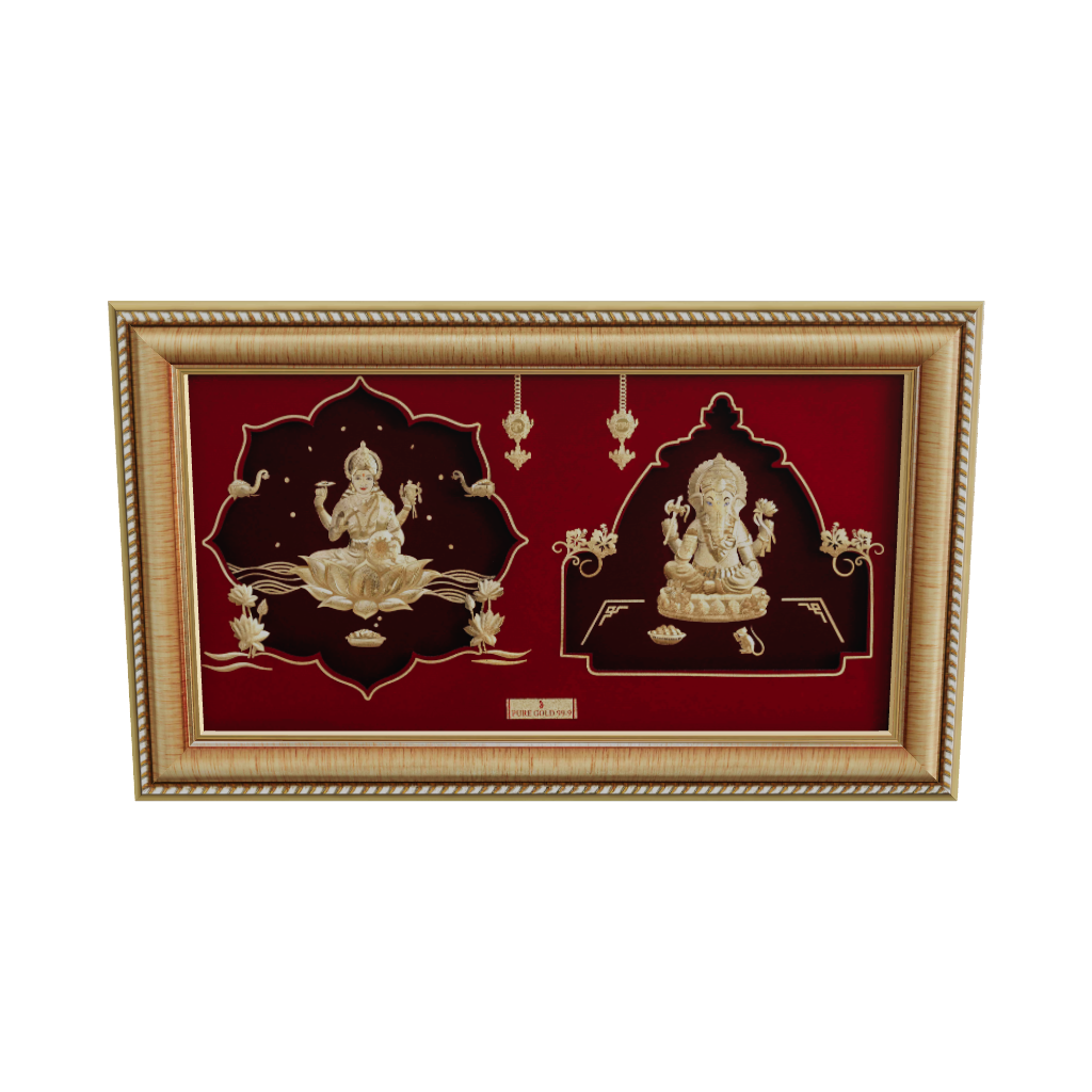 Prima Art Lakshmi Ganesha  24K Gold Sheet Artwork Frame best for festival and corporate gifting 