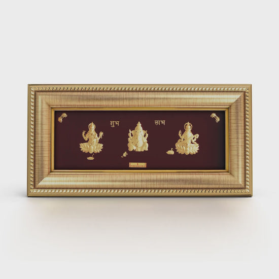 24K gold Lakshmi Ganesha Saraswati artwork in premium frame – perfect for home decor and gifting
