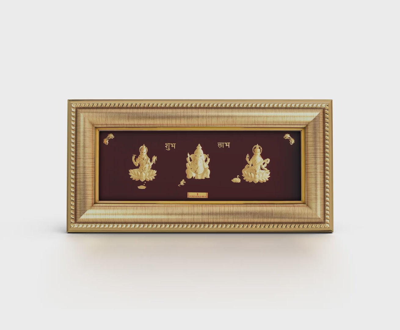 24K gold Lakshmi Ganesha Saraswati artwork in premium frame – perfect for home decor and gifting