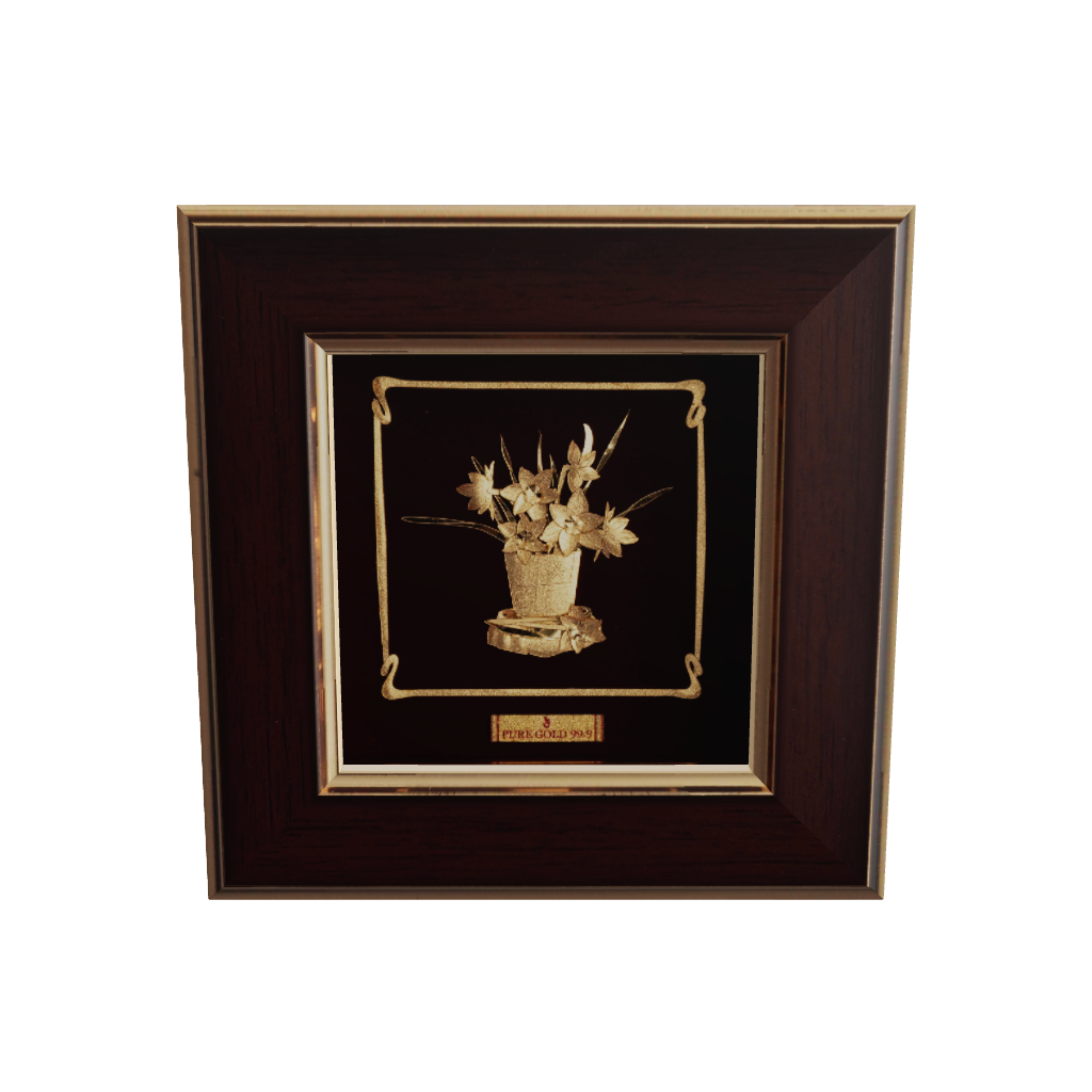 Prima art 24K gold Daffodil artwork in premium frame – perfect for home decor and gifting. Frame from table top , bedside , wall hanging.