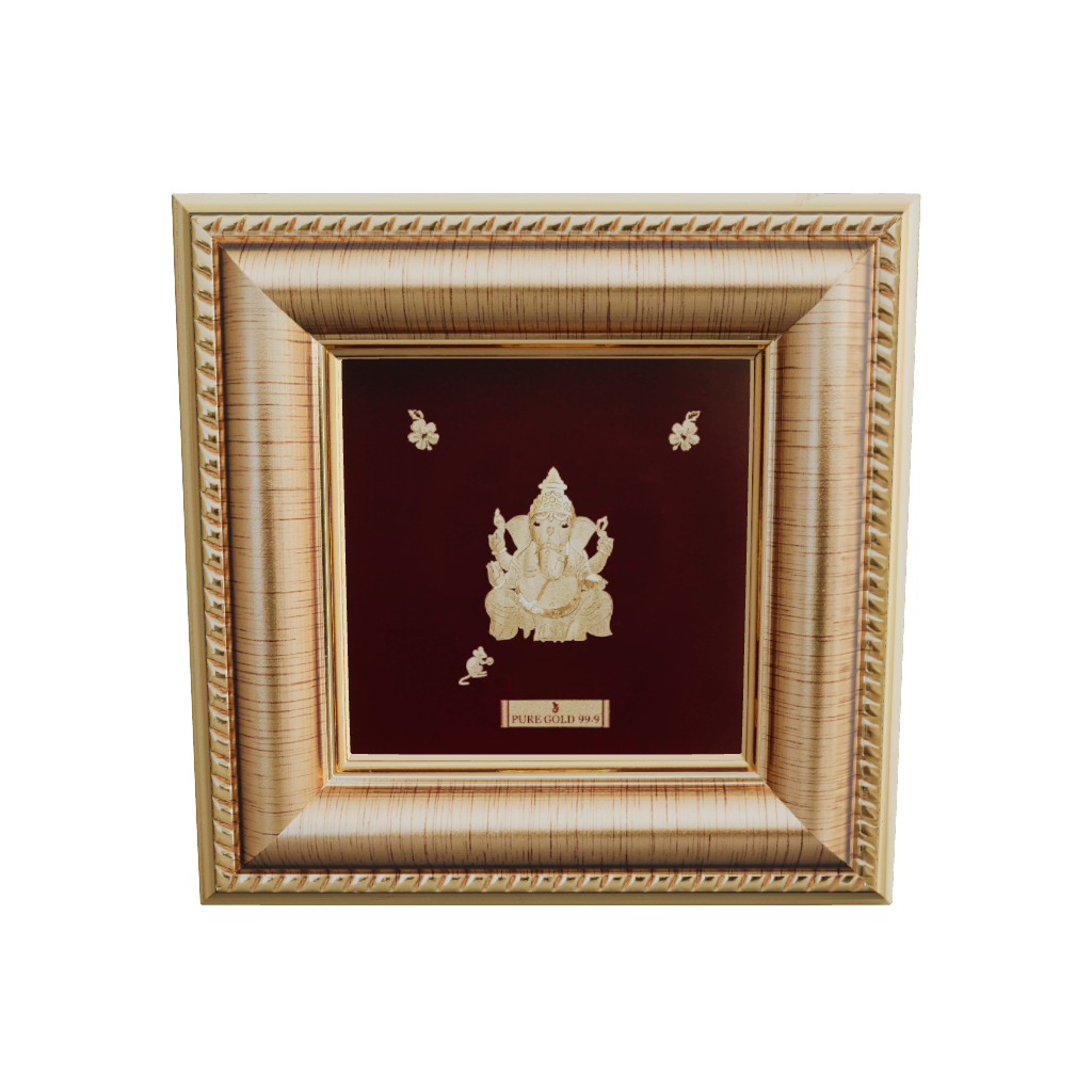 Prima Art Ganesha Bal Suvarna 24K Gold Sheet Artwork Frame best for festival and corporate gifting