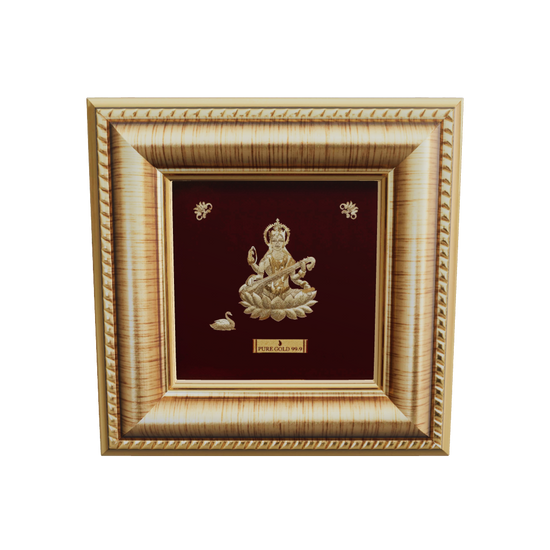 Prima Art Saraswati ji 24K Gold Sheet Artwork Frame best for festival and corporate gifting