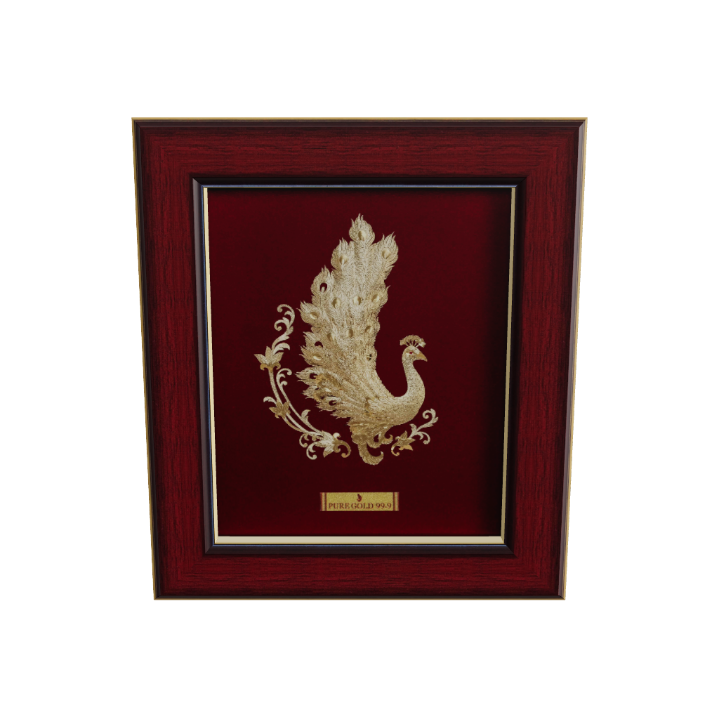 Prima Art Peacock  24K Gold Sheet Artwork Frame best for gifting and corporate gifting 