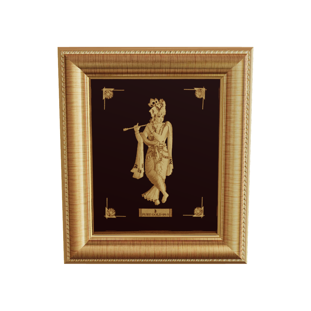 Radha Krishna 24k Gold frame artwork. Perfect for housewarming gift and temple wall art. 