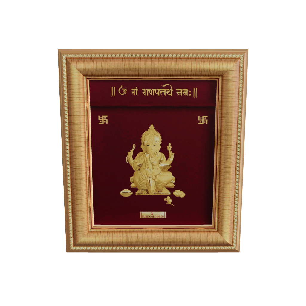 Lord Ganesha Ji 24K Gold Photo Frame For Premium Gift, Temple, Office, Home
