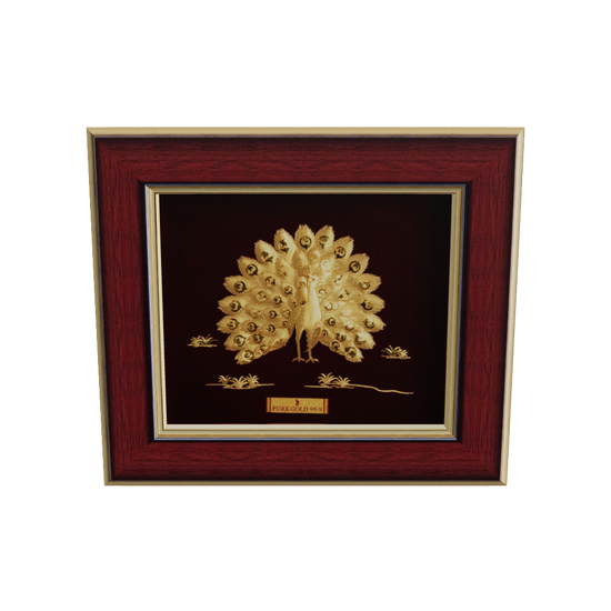 Prima Art Peacock with feathers 24K Gold Sheet Artwork Frame best for gifting and corporate gifting 