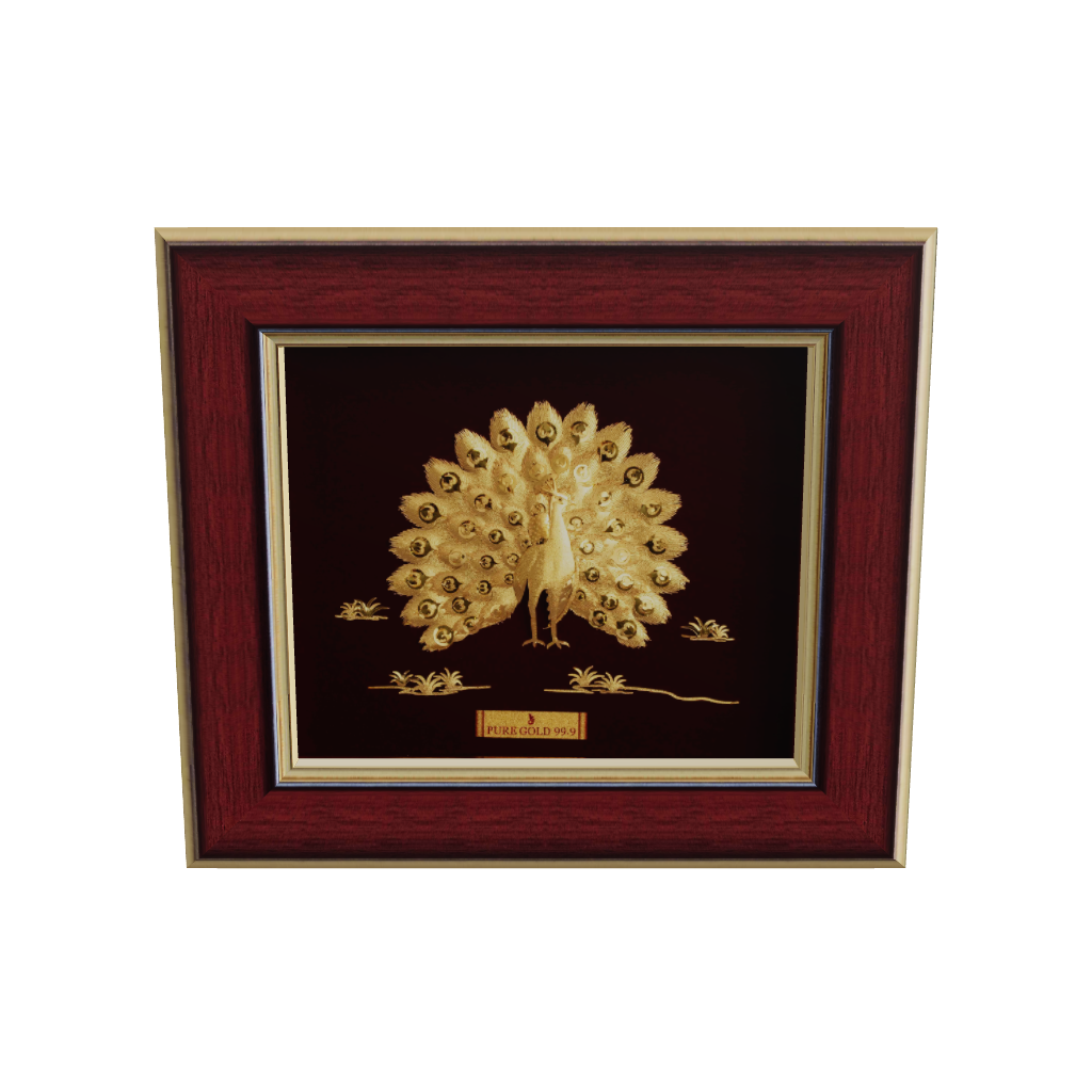 Prima Art Peacock with feathers 24K Gold Sheet Artwork Frame best for gifting and corporate gifting 