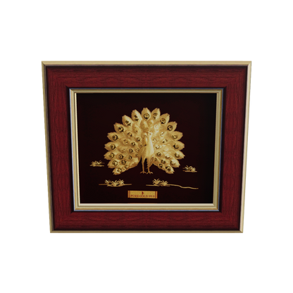 Prima Art Peacock with feathers 24K Gold Sheet Artwork Frame best for gifting and corporate gifting 