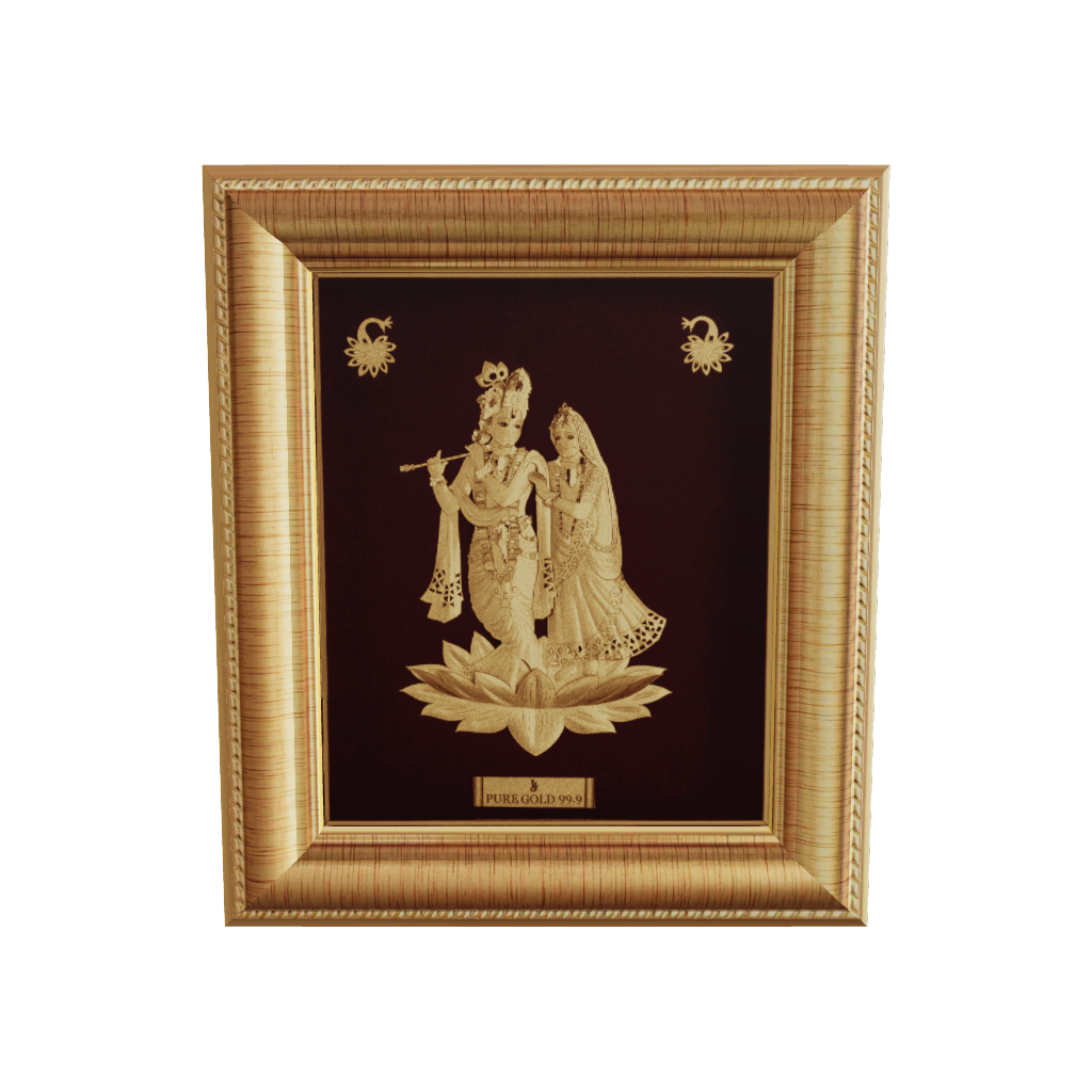 24K gold Radha Krishna frame wall hanging , temple shelf frame. perfect for home decor and gifting