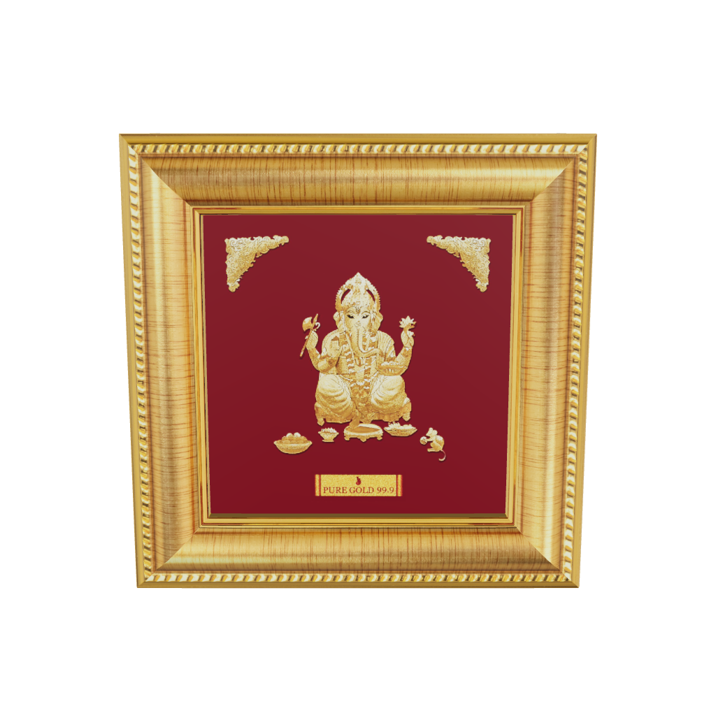 Lord Ganesha 24K Gold Sheet Artwork Frame best for festival and corporate gifting 