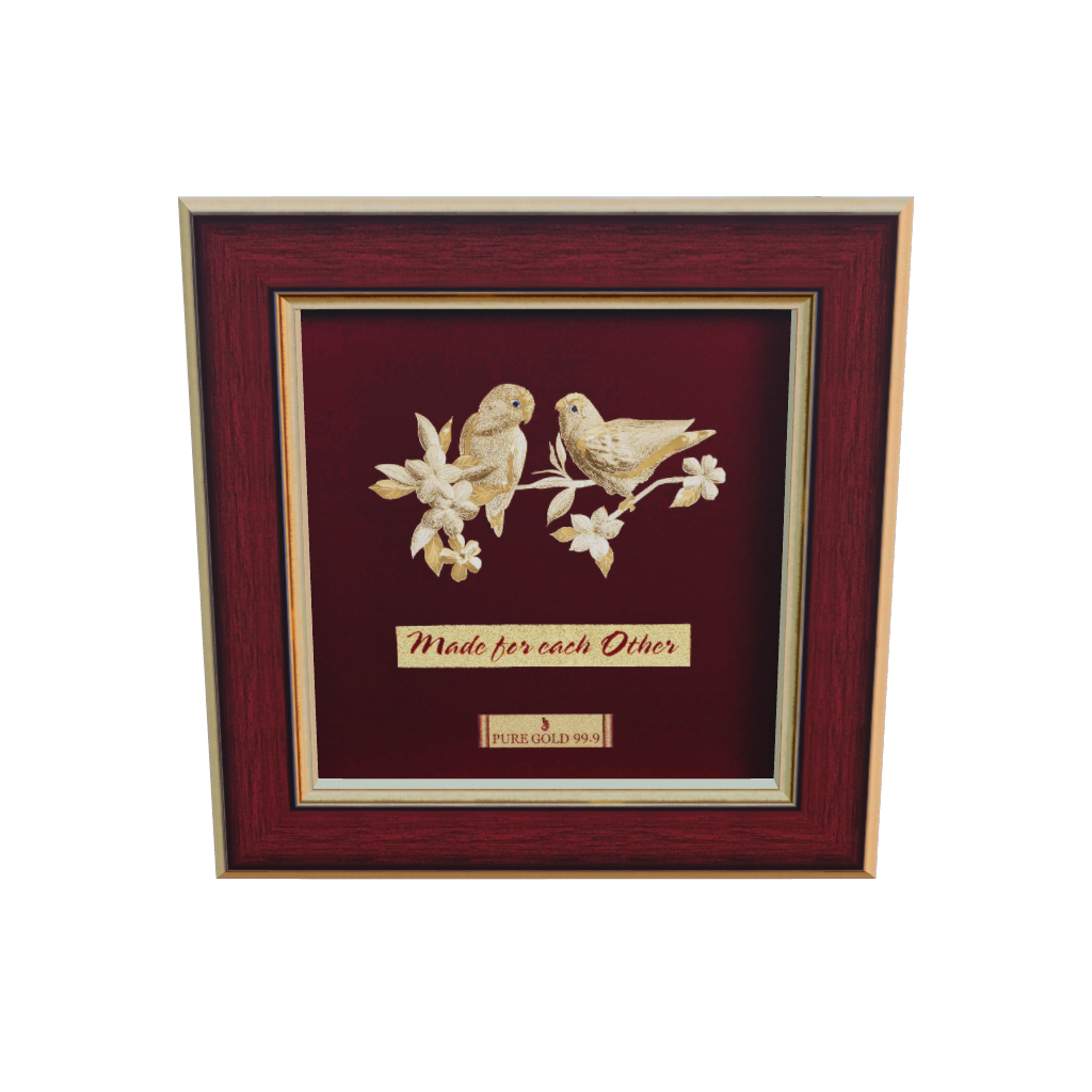 Prima Art Love Birds 24K Gold Sheet Artwork Frame best for Gifting and corporate gifting 