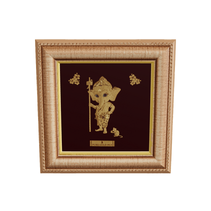 Bal Ganesha 24K gold frame – child form of Lord Ganesha for pooja décor, baby gifting, and divine blessings at home.