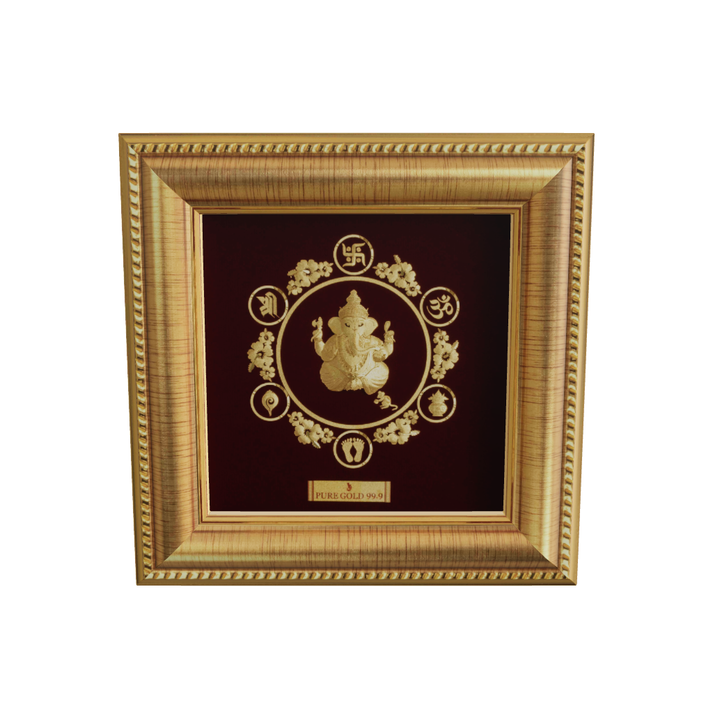 Prima Art Ganesha 24K Gold Sheet Artwork Frame best for festival and corporate giftin