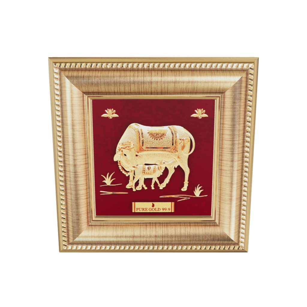 Prima Art Kamadhenu 24K Gold Sheet Artwork Frame best for festival and corporate gifting 