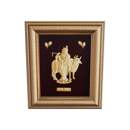 Prima Art Krishna with Cow 24K Gold Sheet Artwork Frame best for festival and corporate gifting 