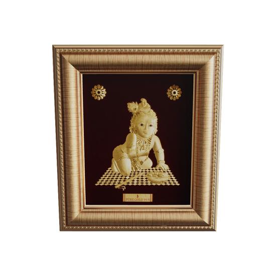 Prima Art Laddoo Gopal 24K Gold Sheet Artwork Frame best for festival and corporate gifting 