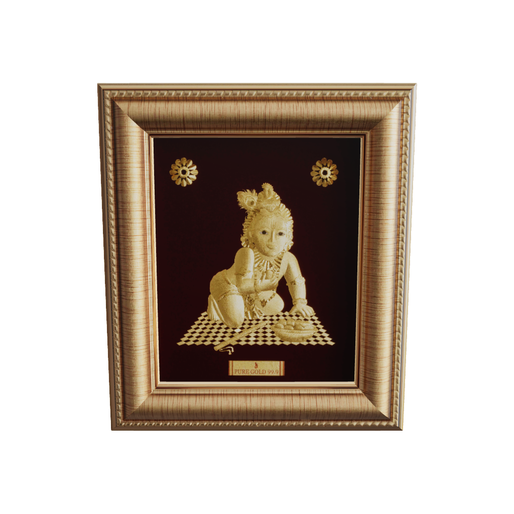 Prima Art Laddoo Gopal 24K Gold Sheet Artwork Frame best for festival and corporate gifting 